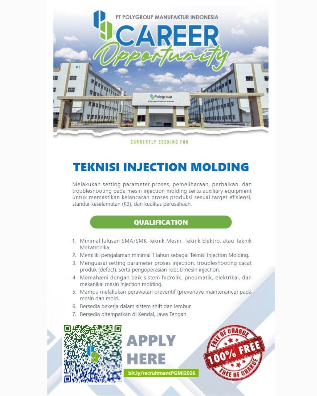 Flyer TEKNISI INJECTION MOLDING di PT. Polygroup Manufaktur Indonesia