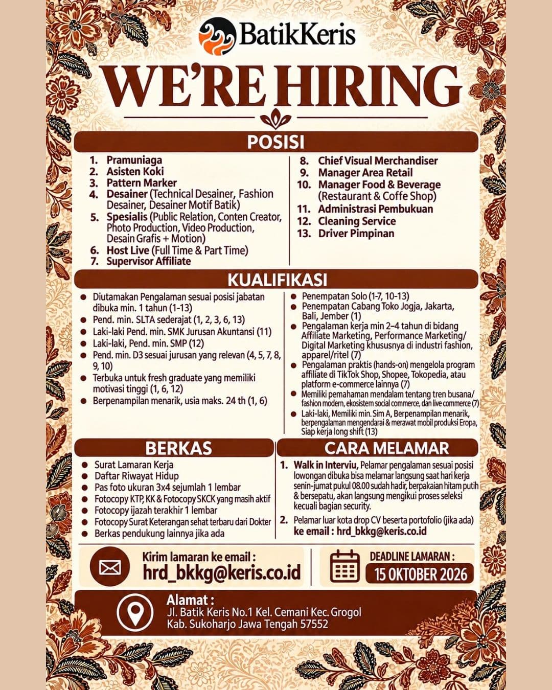 Flyer Driver Pimpinan di PT Batik Keris